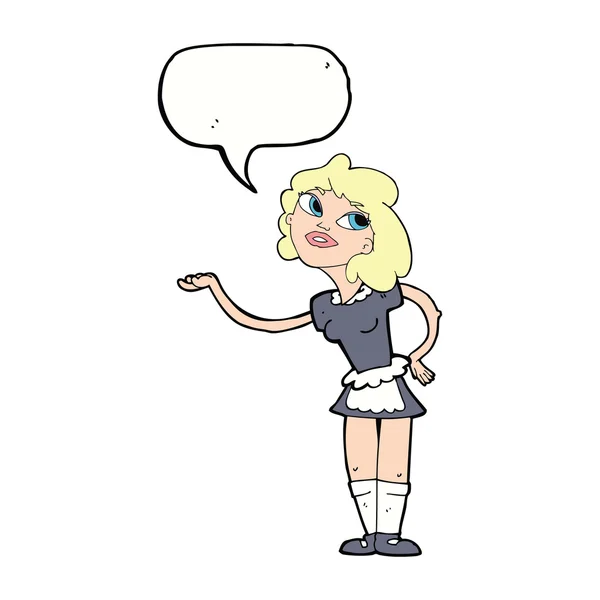 Cartoon waitress serving with speech bubble — Stock Vector