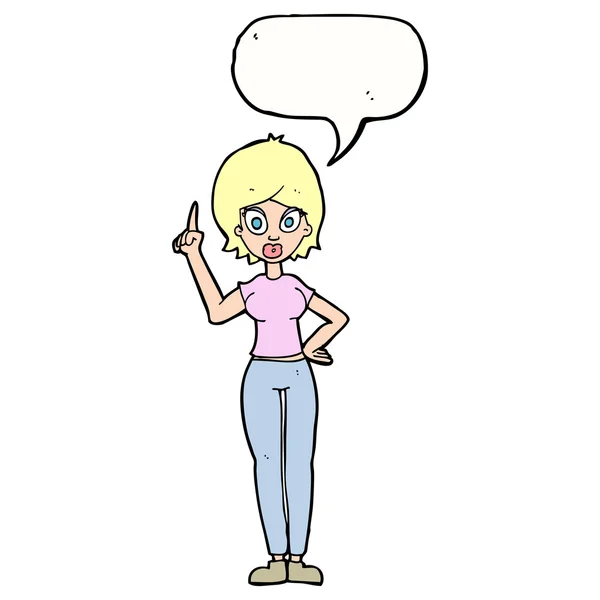 Γελοιογραφία γυναίκα εξηγώντας το σημείο της με φούσκα ομιλία — Διανυσματικό Αρχείο