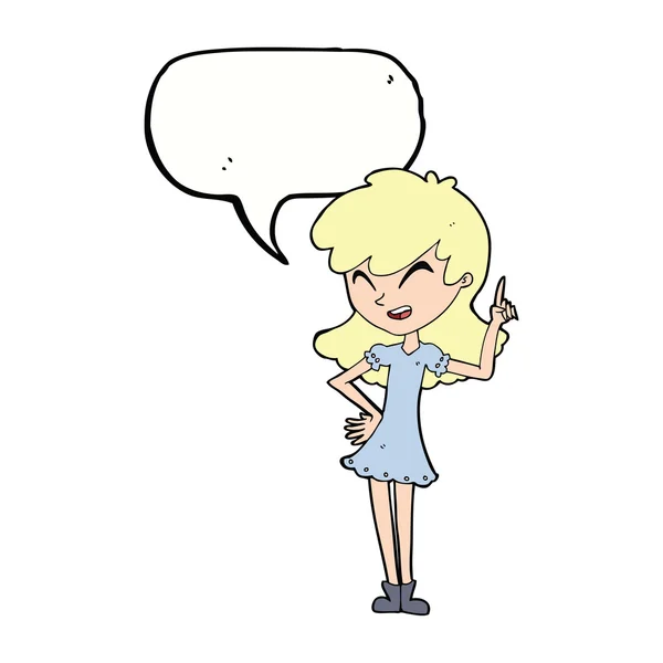 Cartoon girl making point with speech bubble — Stock Vector
