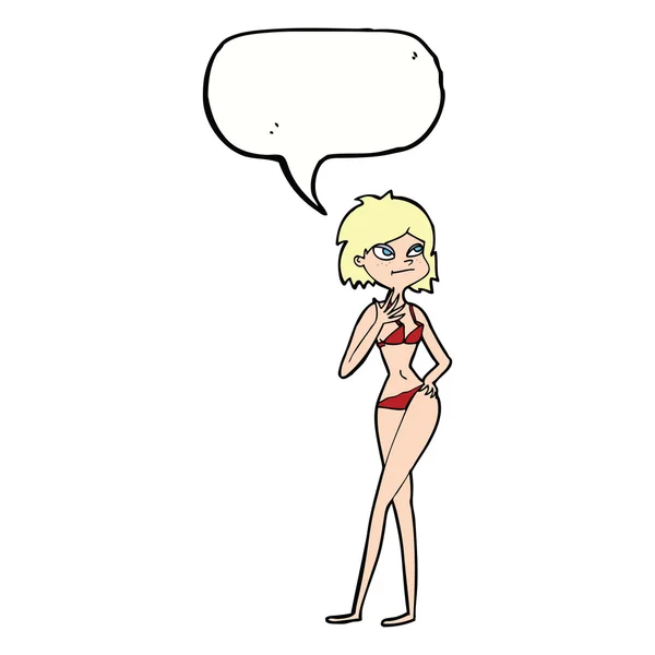 Cartoon-Frau im Bikini mit Sprechblase — Stockvektor