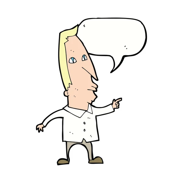 Desenho animado apontando homem com bolha de fala — Vetor de Stock