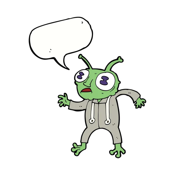 Cartoon alien spaceman com bolha de fala — Vetor de Stock