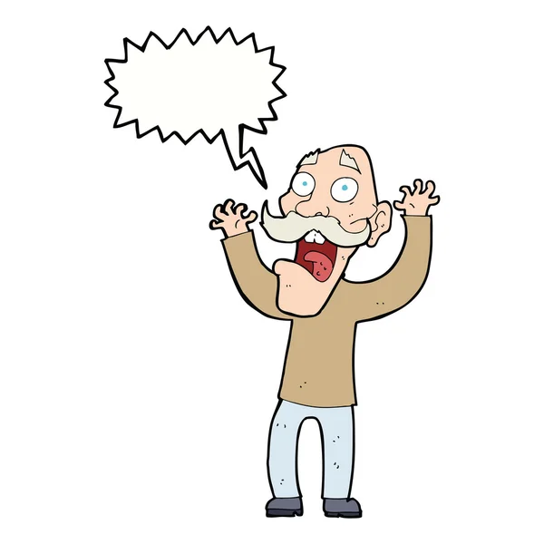 Cartoon oude man krijgt een angst met tekstballon — Stockvector