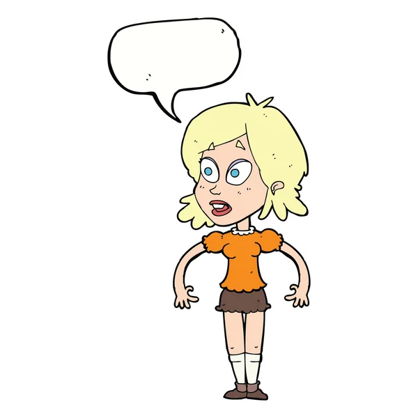 Cartoon verrast vrouw met spraakbel — Stockvector