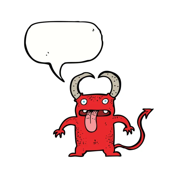 Γελοιογραφία λίγο διάβολος με φούσκα ομιλία — Διανυσματικό Αρχείο