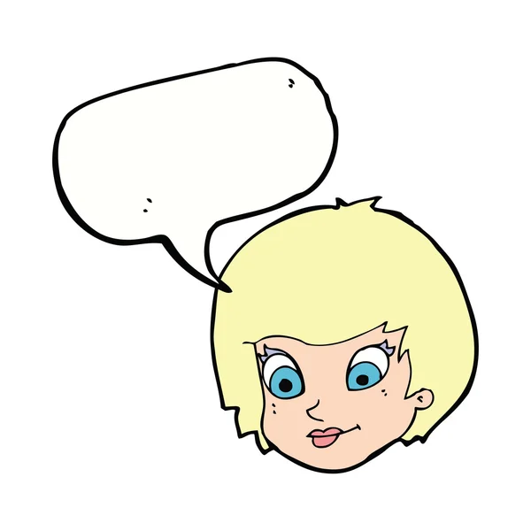 Karikatur weibliches Gesicht mit Sprechblase — Stockvektor