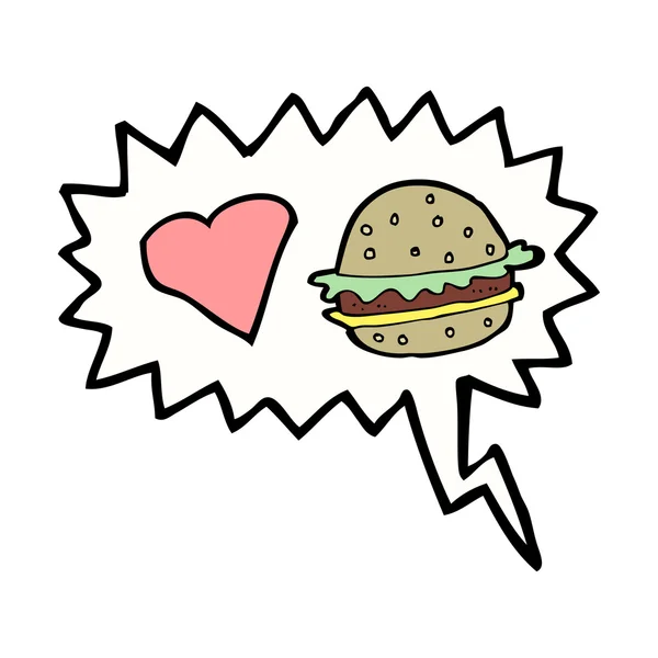 Hamburger del fumetto con la bolla di discorso — Vettoriale Stock