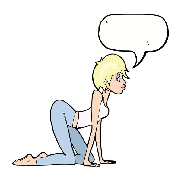 Cartoon mulher sexy em todos os quatros com bolha de fala — Vetor de Stock