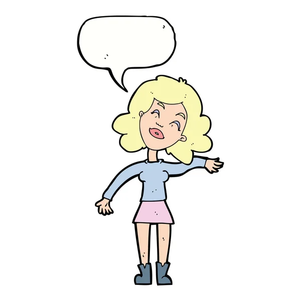 Mujer de dibujos animados solo bromeando con la burbuja del habla — Vector de stock
