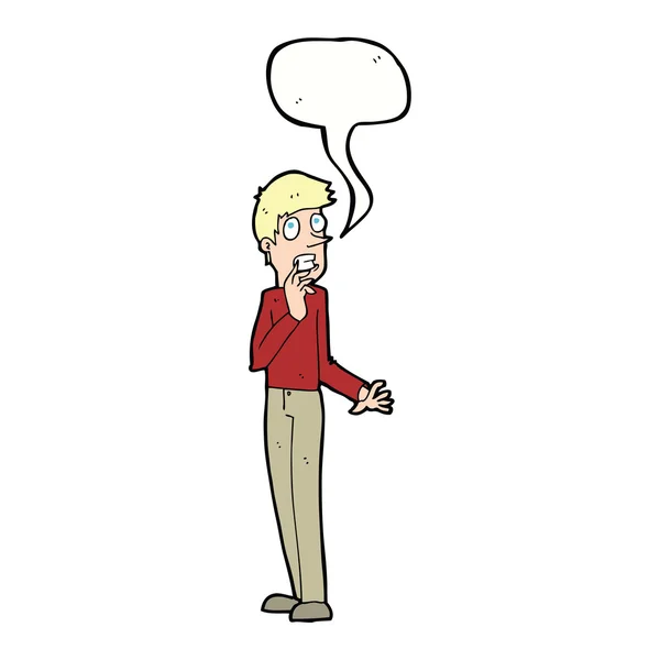 Cartoon worried man with speech bubble — Stock Vector