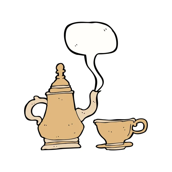 Мультяшный кофейник и чашка с речевым пузырем — стоковый вектор