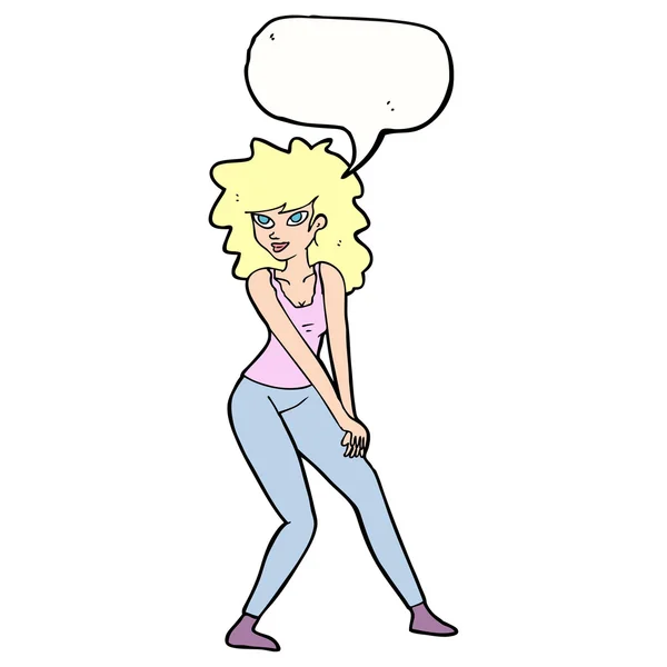 Mujer de dibujos animados posando con burbuja del habla — Vector de stock