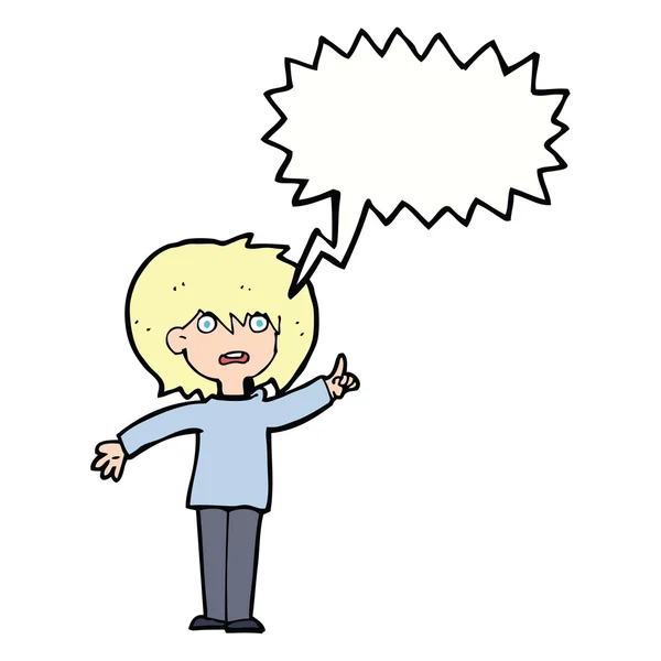 Femme dessin animé posant la question avec bulle de parole — Image vectorielle