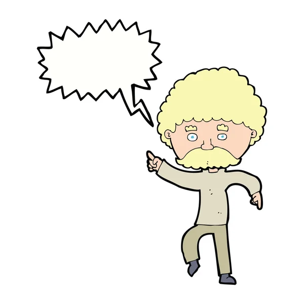 Cartoon seventies style man disco dancing with speech bubble — Stock Vector