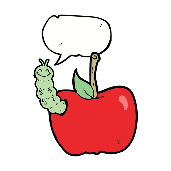 Pomme de dessin animé avec bug avec bulle de parole — Image vectorielle