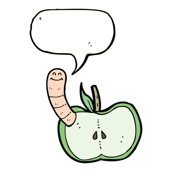 Cartoon-Apfel mit Wurm mit Sprechblase — Stockvektor
