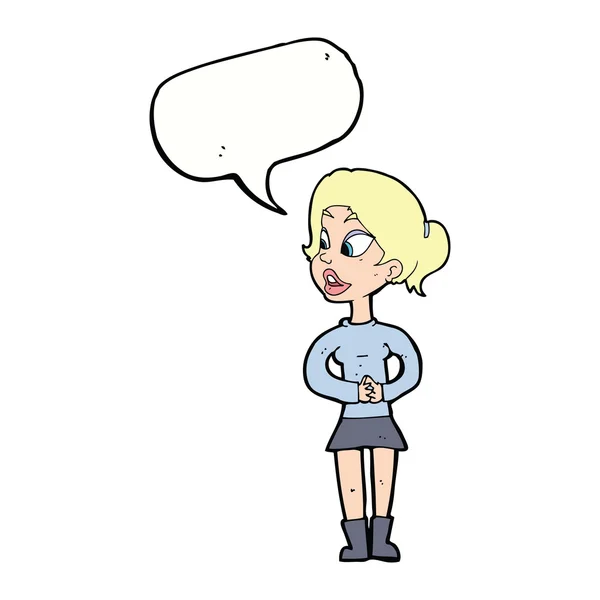 Dziewczyna z kreskówek rozmawia z bańki mowy — Wektor stockowy