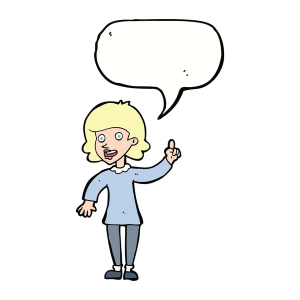 Cartoon-Frau mit Idee mit Sprechblase — Stockvektor