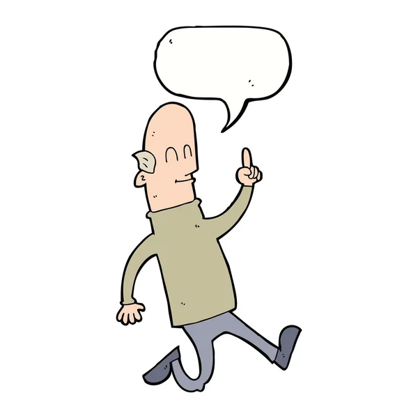 Cartoon bald man with idea with speech bubble — Stock Vector