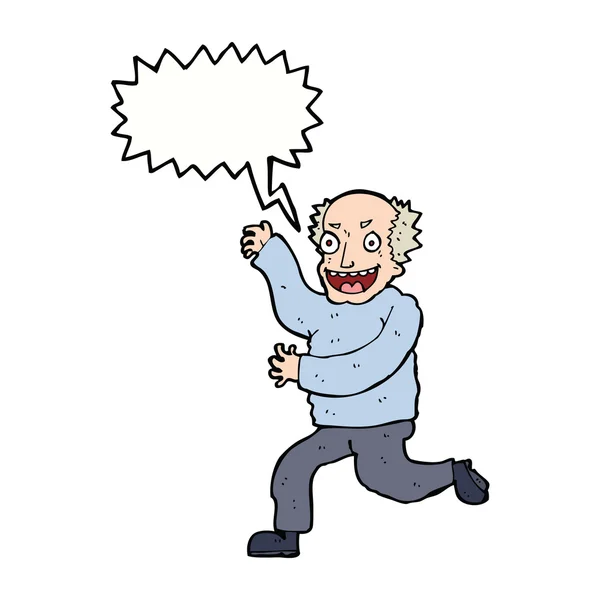 Dibujos animados hombre viejo malvado con burbuja de habla — Vector de stock