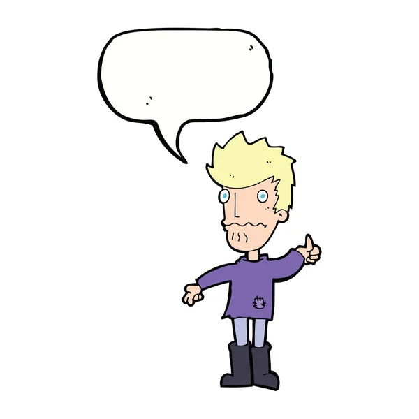 Karikatür endişeli adam konuşma baloncuğu ile başparmak işareti veriyor — Stok Vektör