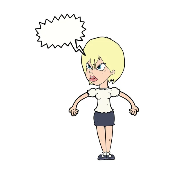 Cartoon irriterad kvinna med pratbubblan — Stock vektor