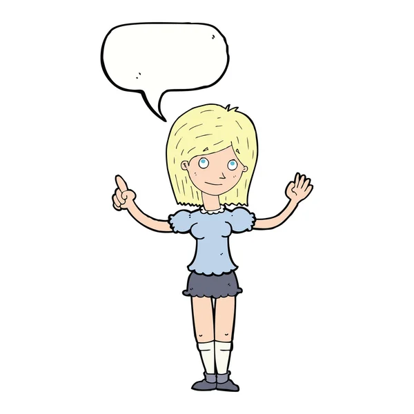 Cartoon mulher explicando ideia com bolha de fala —  Vetores de Stock