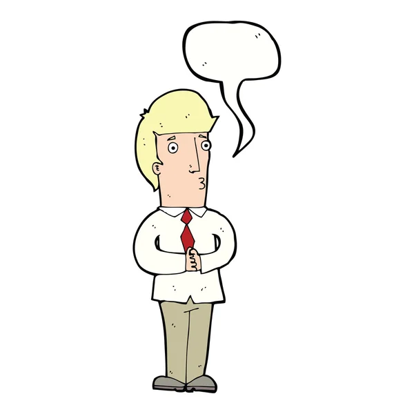 Cartoon nervous man with speech bubble — Stock Vector