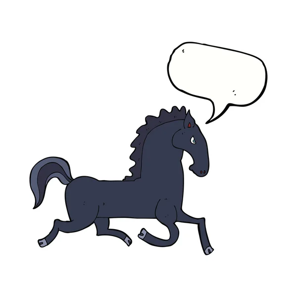 Cartoon running black stallion with speech bubble — Stock Vector