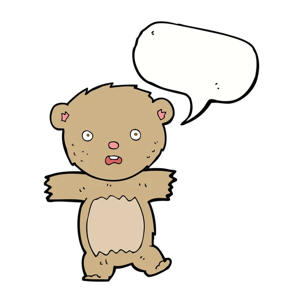 Cartoon shocked teddy bear with speech bubble — Stock Vector