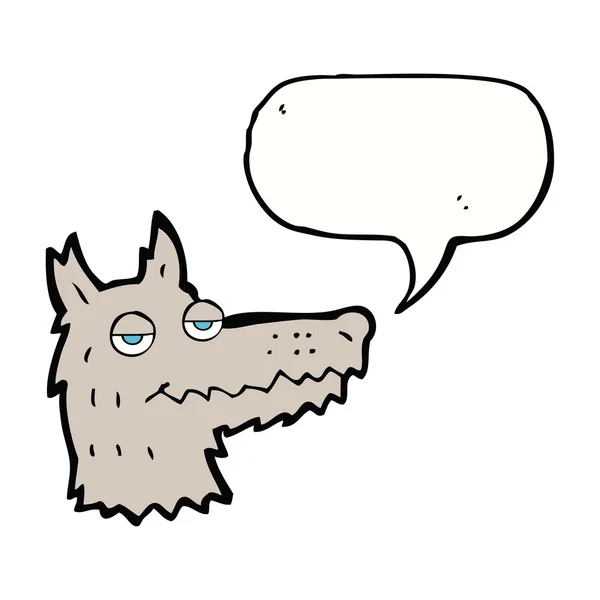 Testa di lupo cartone animato con bolla discorso — Vettoriale Stock