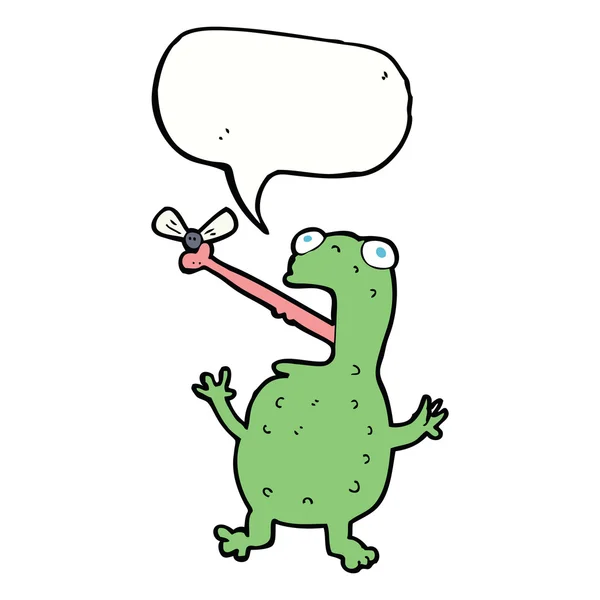 Dibujos animados rana captura volar con el habla burbuja — Archivo Imágenes Vectoriales