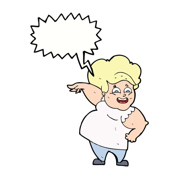 Cartoon overweight woman with speech bubble — Stock Vector