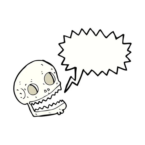 Cartoon griezelige schedel met spraakbel — Stockvector