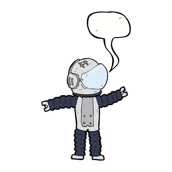 Cartoon astronaut reaching with speech bubble — Stock Vector