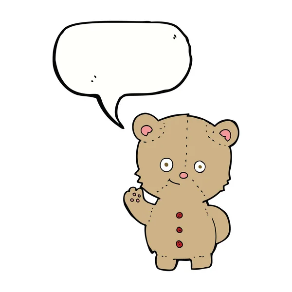 Urso de pelúcia dos desenhos animados acenando com bolha de fala — Vetor de Stock