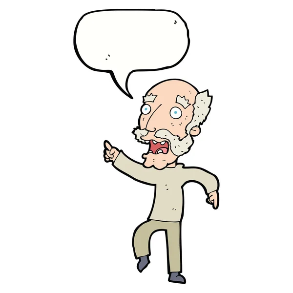 Cartoon frightened old man with speech bubble — Stock Vector