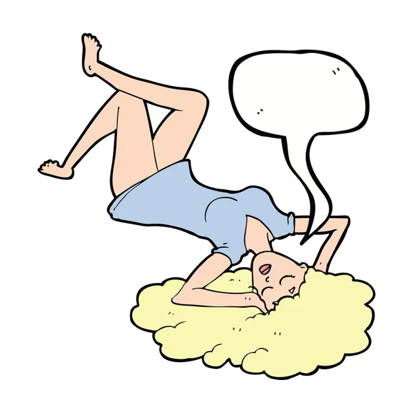 Мультяшная женщина лежит на полу с речевым пузырем — стоковый вектор