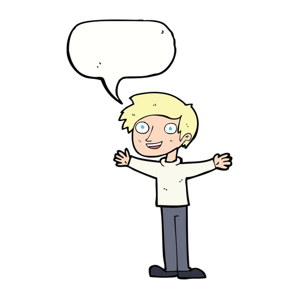 Cartoon enthusiastic man with speech bubble — Stock Vector