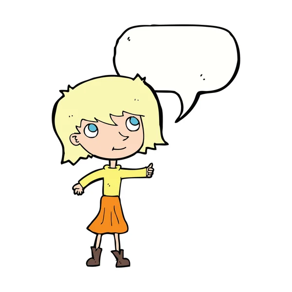Dibujos animados chica feliz con burbuja del habla — Vector de stock