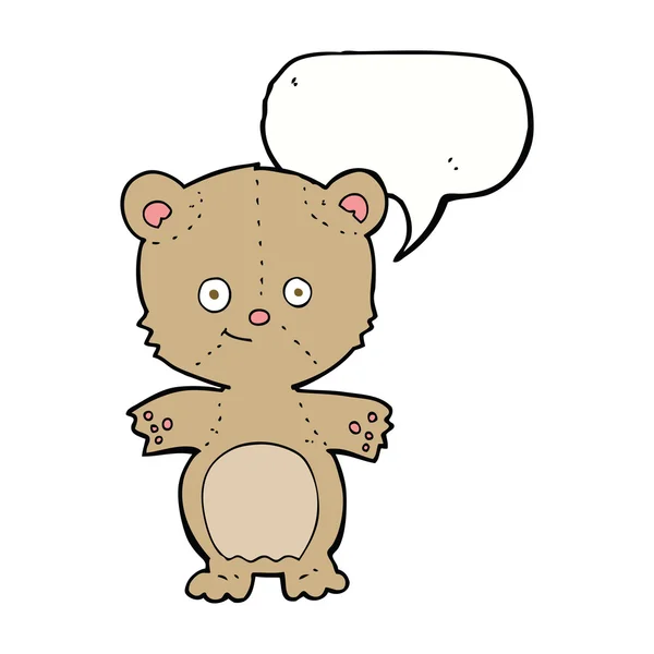 Dibujos animados oso de peluche feliz con burbuja de habla — Vector de stock