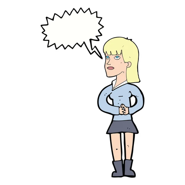 Mujer de dibujos animados esperando con burbuja del habla — Vector de stock