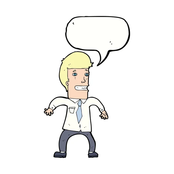 Cartoon nervous businessman with speech bubble — Stock Vector