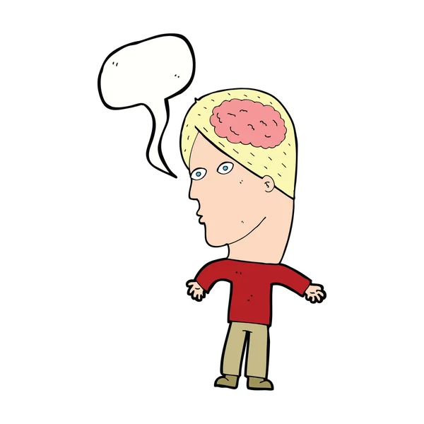 Hombre de dibujos animados con símbolo cerebral con burbuja del habla — Vector de stock