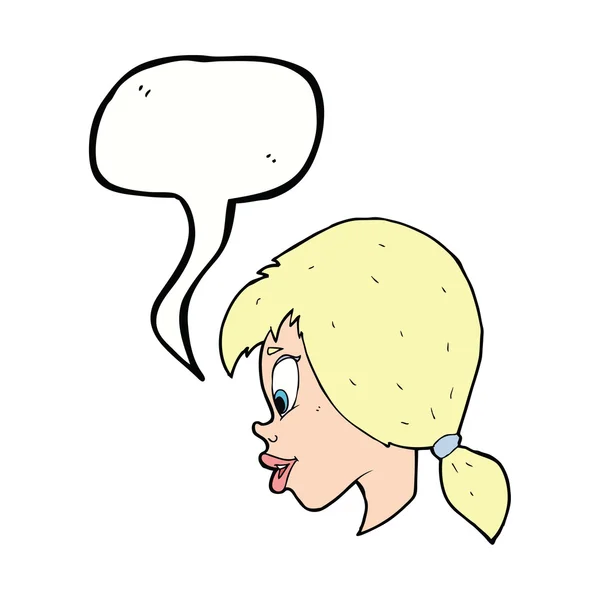 Dessin animé joli visage féminin avec bulle de parole — Image vectorielle
