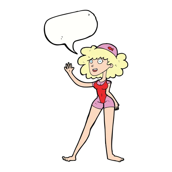 Femme nageuse dessin animé avec bulle de parole — Image vectorielle