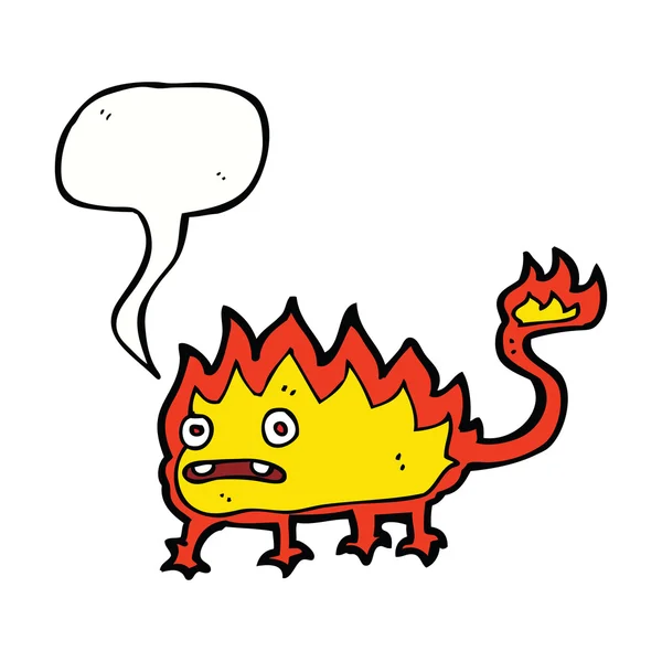 Мультяшный маленький огненный демон с пузырьком речи — стоковый вектор