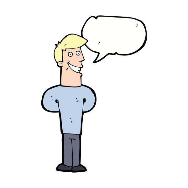 Γελοιογραφία χαμογελώντας άνθρωπος με φούσκα ομιλία — Διανυσματικό Αρχείο