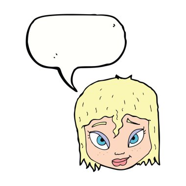 Konuşma baloncuklu bir kadın yüzü.