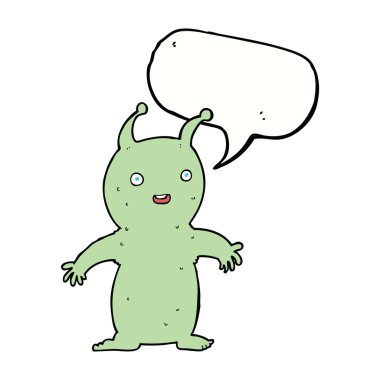 çizgi film mutlu küçük uzaylı konuşma balonu ile